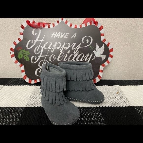 Gray Suede Baby Moccasins - Picture 1 of 10